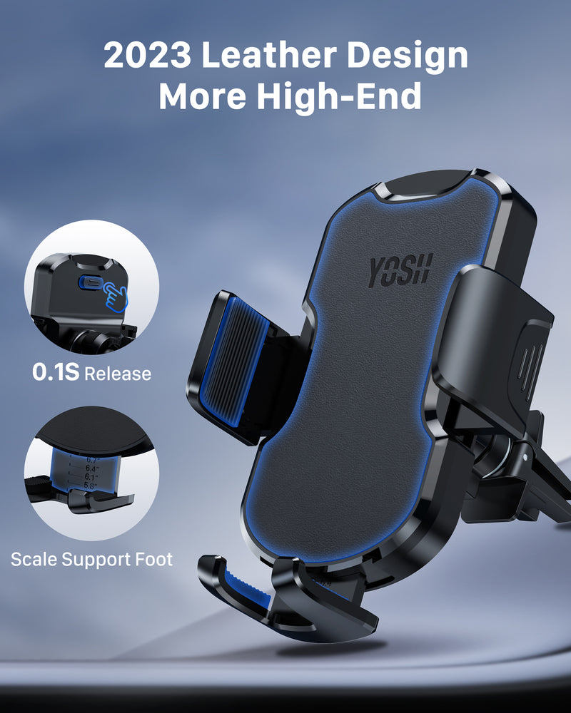 YOSH Car Phone Holder, 2023 Air Vent Phone Holder for Cars, Mobile Car Phone Mount Leather Design with Double-Lock Clips for iPhone 14 13 12 Pro Max Samsung S23 S22 S21 Ultra Otter-Box Wallet Cases