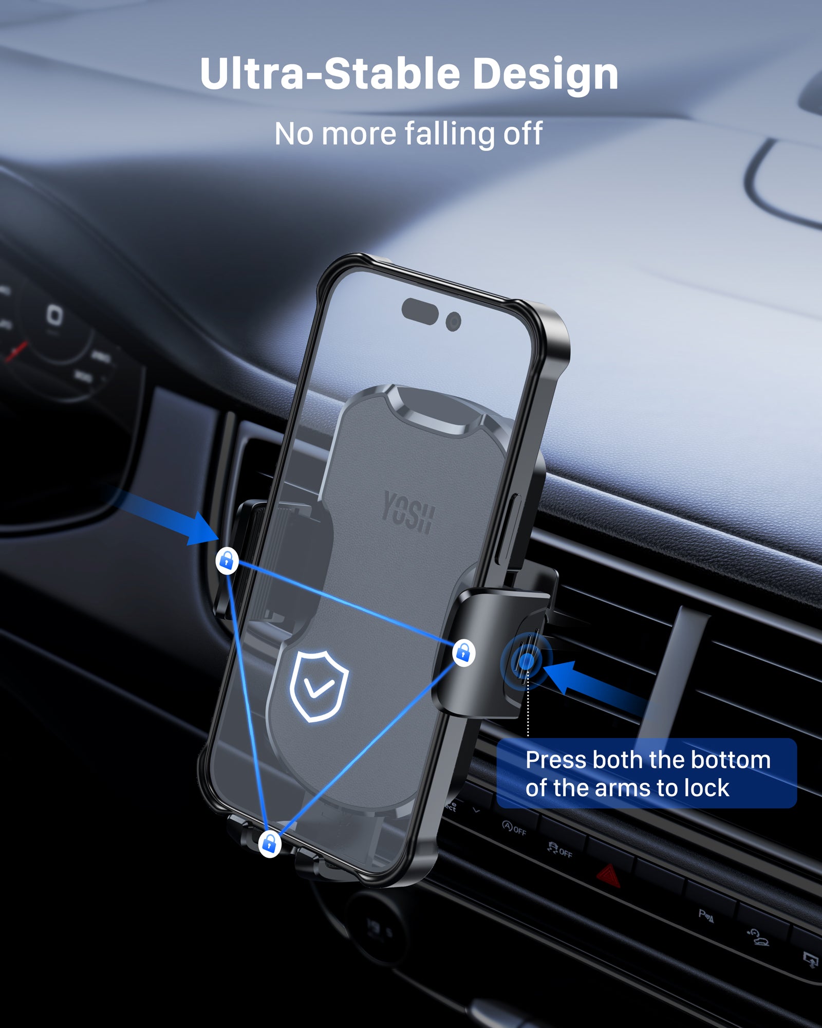 YOSH Air Vent Car Phone Holder, Phone Holder for Cars for BMW Ford, iPhone Car Holder Super Stable-Leather Design & Big Phone Friendly for iPhone 16 15 14 13 12 11 Pro Max Samsung S24 S23 Pixel