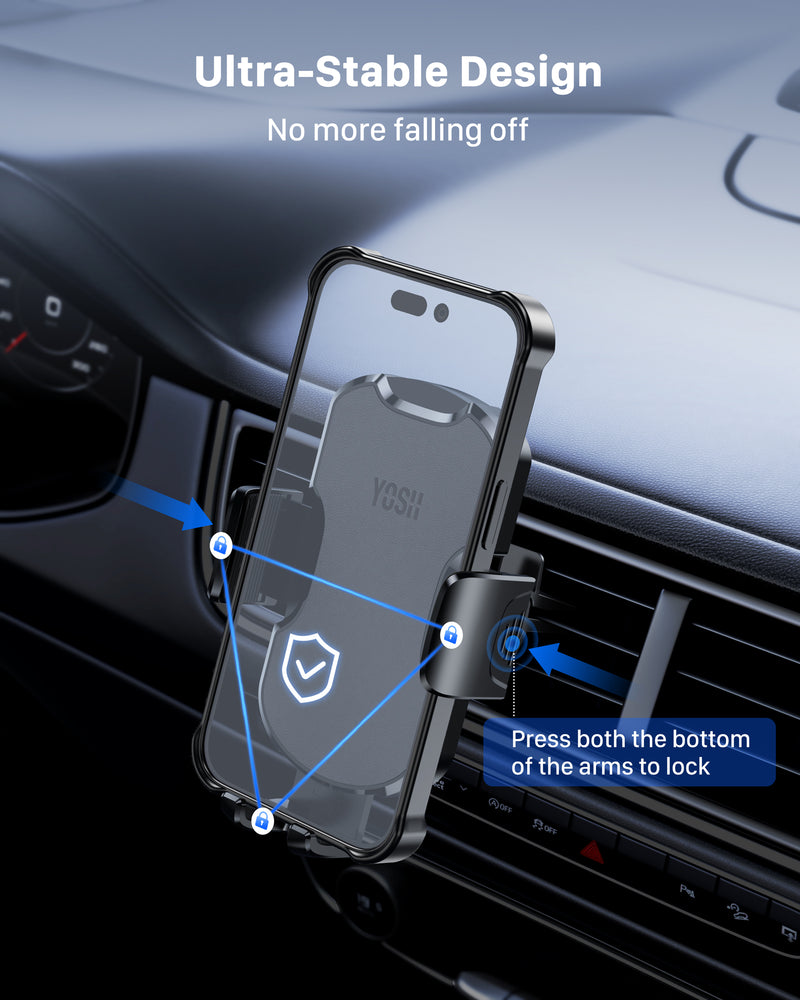 YOSH Car Phone Holder, 2023 Air Vent Phone Holder for Cars, Mobile Car Phone Mount Leather Design with Double-Lock Clips for iPhone 14 13 12 Pro Max Samsung S23 S22 S21 Ultra Otter-Box Wallet Cases