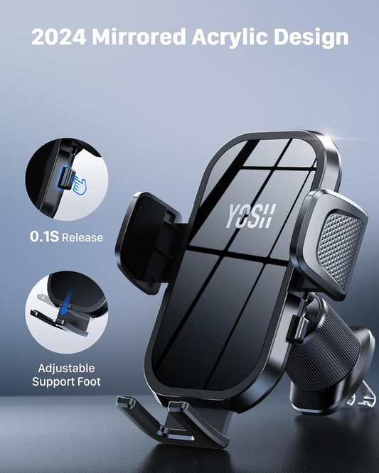 YOSH Car Phone Holder, Mobile Phone Mount for Air Vent, iPhone Car Holder with Double Metal Hooks, Super Stable for iPhone 16 15 14 13 12 Samsung Pixel 4.0''- 7.0'' Phones