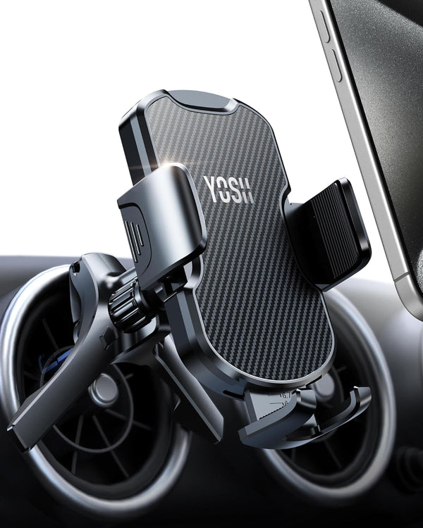 YOSH 2024 Car Phone Holder, Round Air Vent Phone Holder for Circular Vent, Rotatable Metal Hook & Triangle Support, Stable Mobile Phone Mount for iPhone Samsung Mercedes Audi BMW Ford Mini Cooper