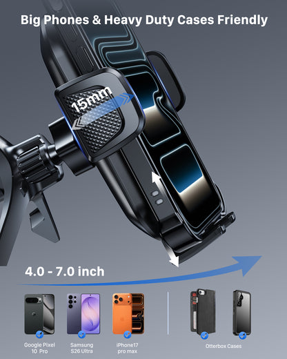 YOSH Mini Cooper Phone Holder for Round Air Vent, Fits Mini Cooper 2013‑2024, Audi A1/A3, Stable Triangle Support Mercedes Phone Holder, Big Phone Friendly for iPhone Samsung All 4.0"- 7.0" Phones