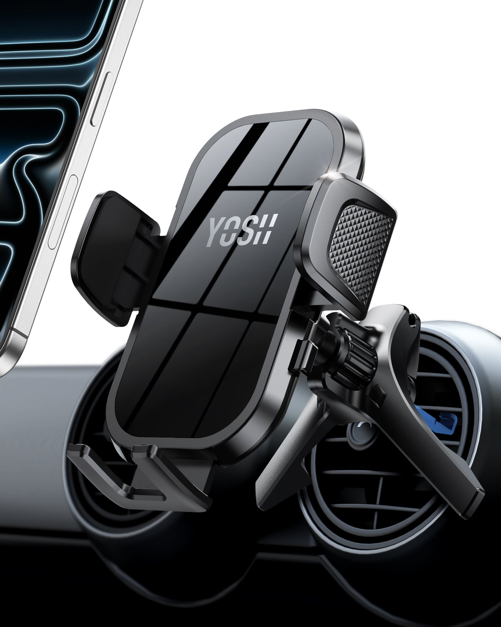 YOSH Mini Cooper Phone Holder for Round Air Vent, Fits Mini Cooper 2013‑2024, Audi A1/A3, Stable Triangle Support Mercedes Phone Holder, Big Phone Friendly for iPhone Samsung All 4.0