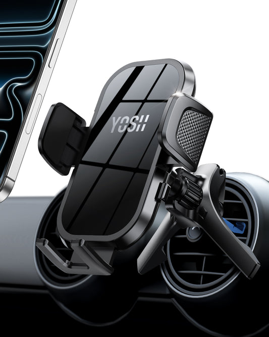YOSH Support de téléphone rond pour grille d'aération de voiture pour Mercedes Benz A/C/Classe Audi Mini Cooper Ford BMW, support triangulaire stable pour grille d'aération circulaire pour iPhone Samsung Pixel Tous les téléphones de 4,0 à 7,0 pouces 