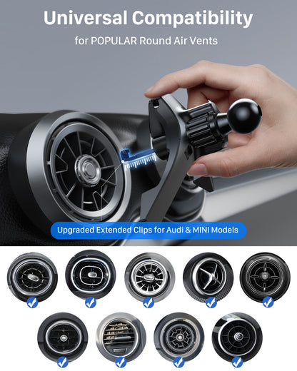 YOSH Mini Cooper Phone Holder for Round Air Vent, Fits Mini Cooper 2013‑2024, Audi A1/A3, Stable Triangle Support Mercedes Phone Holder, Big Phone Friendly for iPhone Samsung All 4.0"- 7.0" Phones