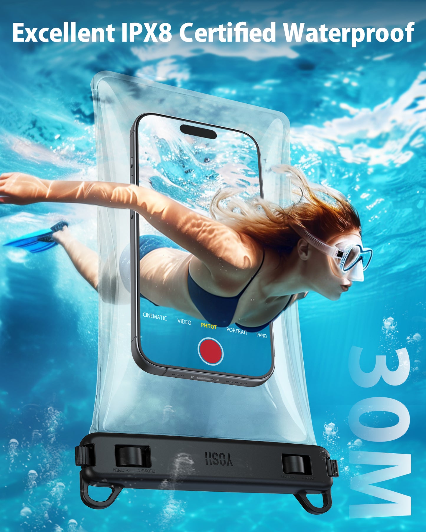 YOSH Waterproof Phone Pouch 2 Pack, Innovative Floating Technology & IPX8 Waterproof Phone Case for Swimming Travel Beach, 7.5 inch Underwater Case for iPhone 17 Pro Max Samsung Xiaomi- Water Clear