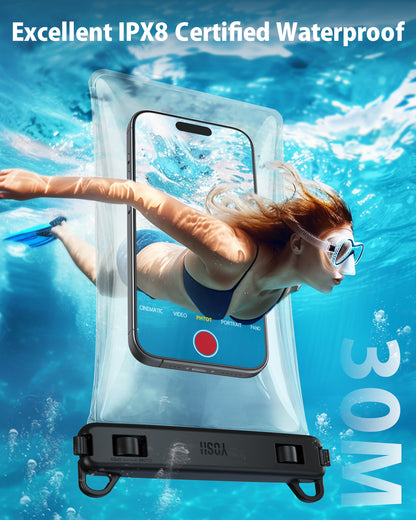 YOSH Waterproof Phone Pouch 2 Pack, Innovative Floating Technology & IPX8 Waterproof Phone Case for Swimming Travel Beach, 7.5 inch Underwater Case for iPhone 17 Pro Max Samsung Xiaomi- Water Clear