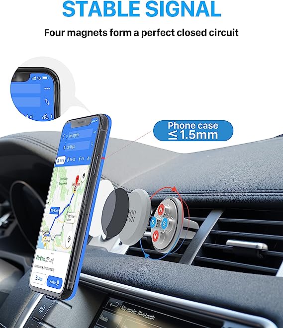 YOSH Car Phone Holder Air Vent, Upgraded Magnetic Phone Car Mount with Strongest Magnets, Super Stable Mobile Phone Holder for Car Vent with 2 Metal Plates Perfect for iPhone Samsung Huawei Xiaomi