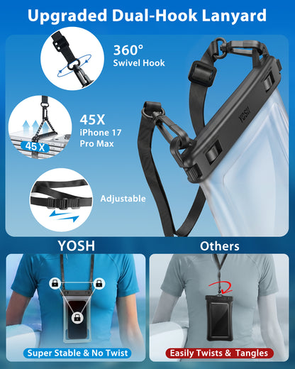 YOSH Crossbody Waterproof Phone Pouch, 2 Pack Waterproof Phone Case, 7.5" | Seamless One-Piece Body, IPX8 Underwater Phone Cases for iPhone 17 16 15 14 Pro Max Samsung S26 S25 S24 S23 Ultra Xiaomi 17
