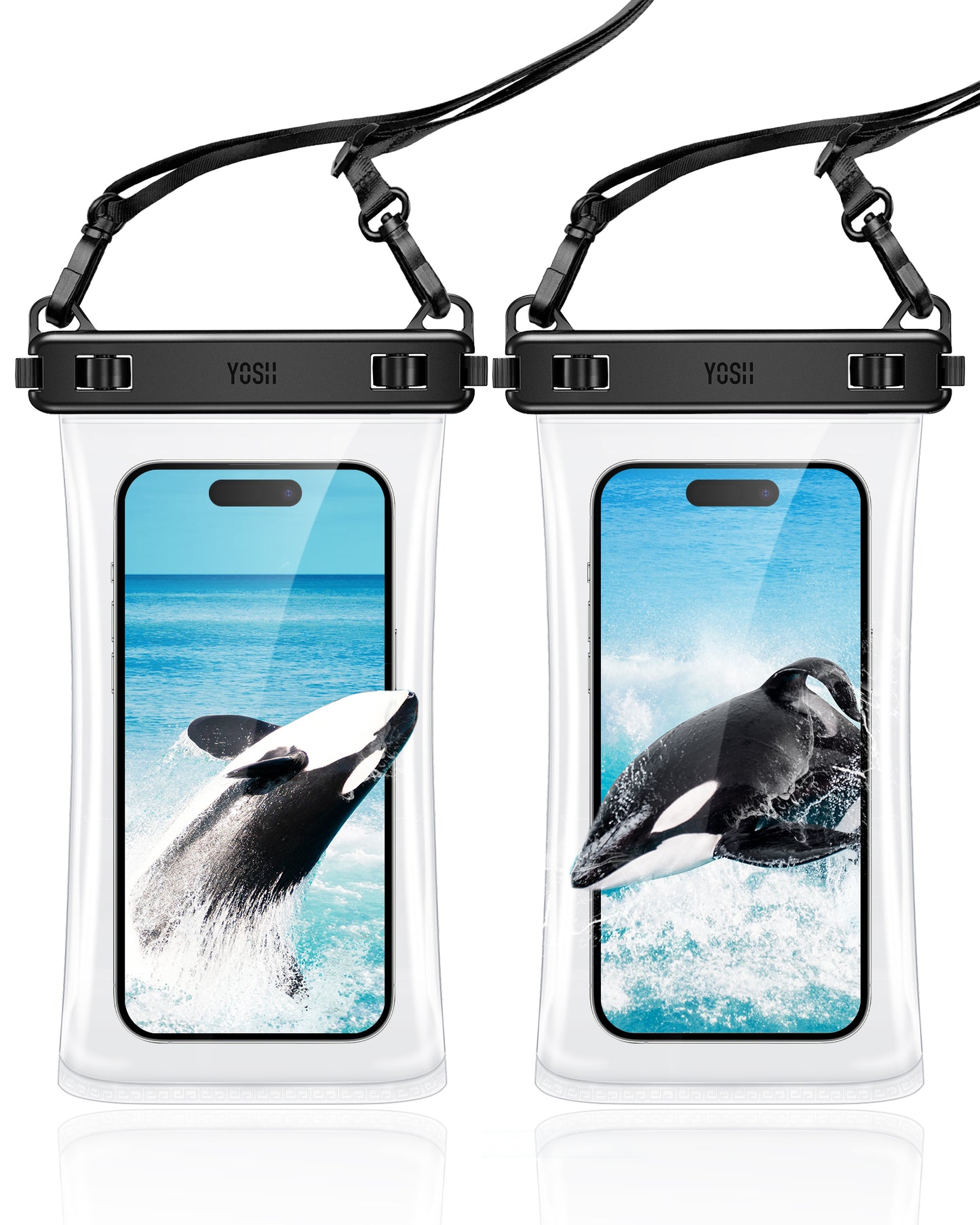 YOSH 2023 TPU-wasserdichte Handytasche, IPX8 Unterwasser-wasserdichte Handyhülle zum Schwimmen, transparente Handy-Trockentasche mit Trageband für iPhone 15 14 13 12 11 Pro Max Samsung Xiaomi bis zu 7,5 Zoll, 2 Stück 
