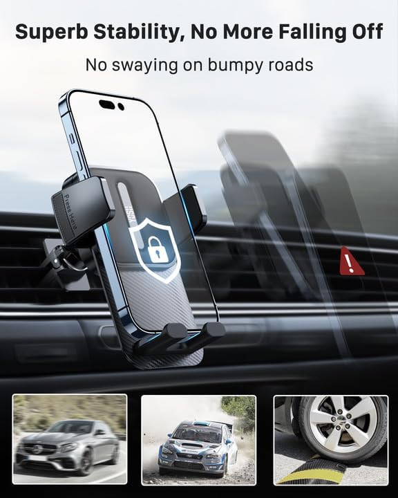 YOSH Car Phone Holder Air Vent, 2024 Ultra-Thin Car Phone Mount with Double-Lock Clips, Durable Mobile Phone Mount for Big Phone Friendly for iPhone 16 15 14 13 12 Pro Max Samsung S24 S23 Ultra Huawei