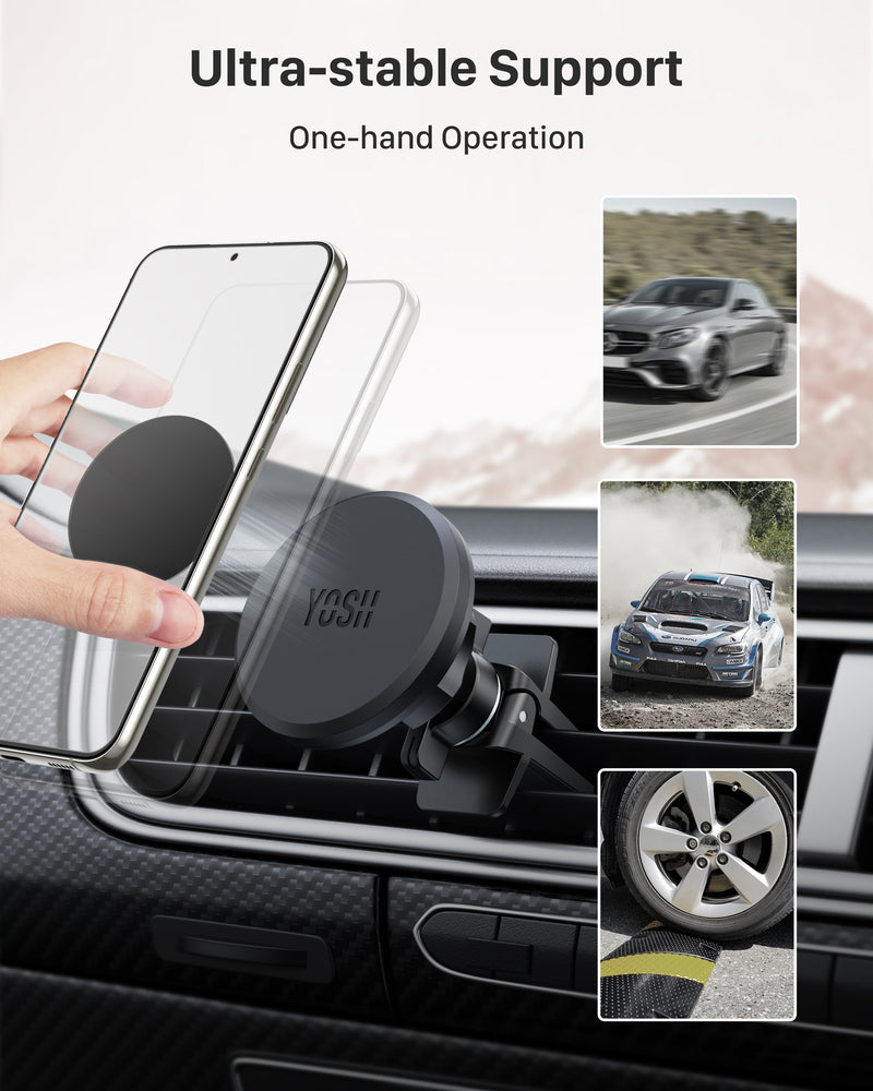 YOSH Magnetic Phone Car Mount, 2024 Air Vent Upgraded Strongest Magnets & Super Stable Double-Lock Clips, Mobile Phone Holder for Car Vent Compatible with iPhone Samsung Huawei Xiaomi up to 7.0”