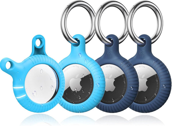 YOSH Airtag Holder, Airtag Keyring [Twist Lock Design] 4 Pack, TPU & Hard PC Airtag Case, 30mm Metal Spring Keychain for Car Keys, Bags, Accessories for Apple AirTag, Dark Blue & Light Blue