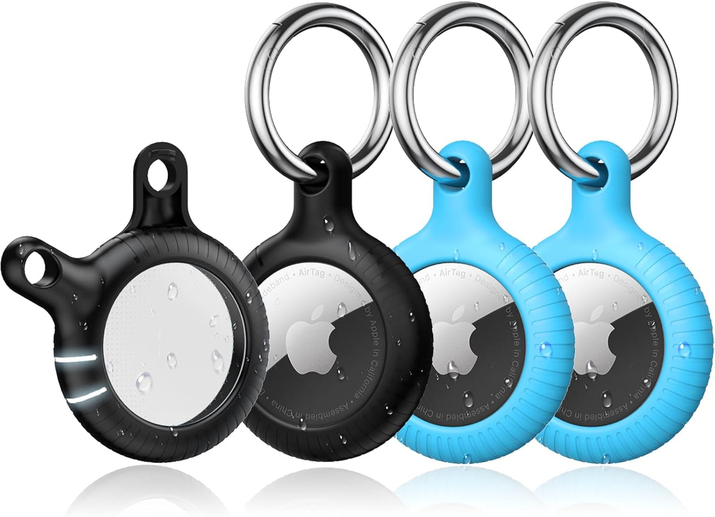 YOSH Airtag Holder, Airtag Keyring [Twist Lock Design] 4 Pack, TPU & Hard PC Airtag Case, 30mm Metal Spring Keychain, Accessories for Apple AirTag, Black & Blue