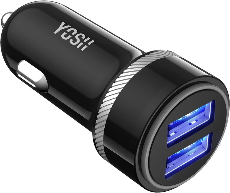 Chargeur de voiture USB C YOSH avec double port ultra-compact 24 W, chargeur USB allume-cigare à charge rapide, chargeur de voiture 2 ports adaptateur de chargeur de voiture pour iPhone 16 15 14 13 12 Pro Max Samsung Huawei Xiaomi 