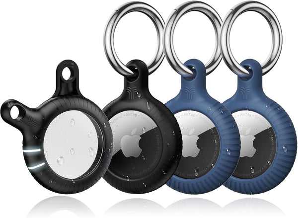 YOSH Airtag Holder, Airtag Keyring [Twist Lock Design] 4 Pack, TPU & Hard PC Airtag Case, 30mm Metal Spring Keychain for Car Keys, Bags, Accessories for Apple AirTag, Black & Dark Blue