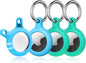 Lot de 4 porte-clés Airtag YOSH [conception à verrouillage par rotation], étui Airtag en TPU et PC rigide, porte-clés à ressort en métal de 30 mm pour clés de voiture, sacs, accessoires pour Apple AirTag, vert et bleu 