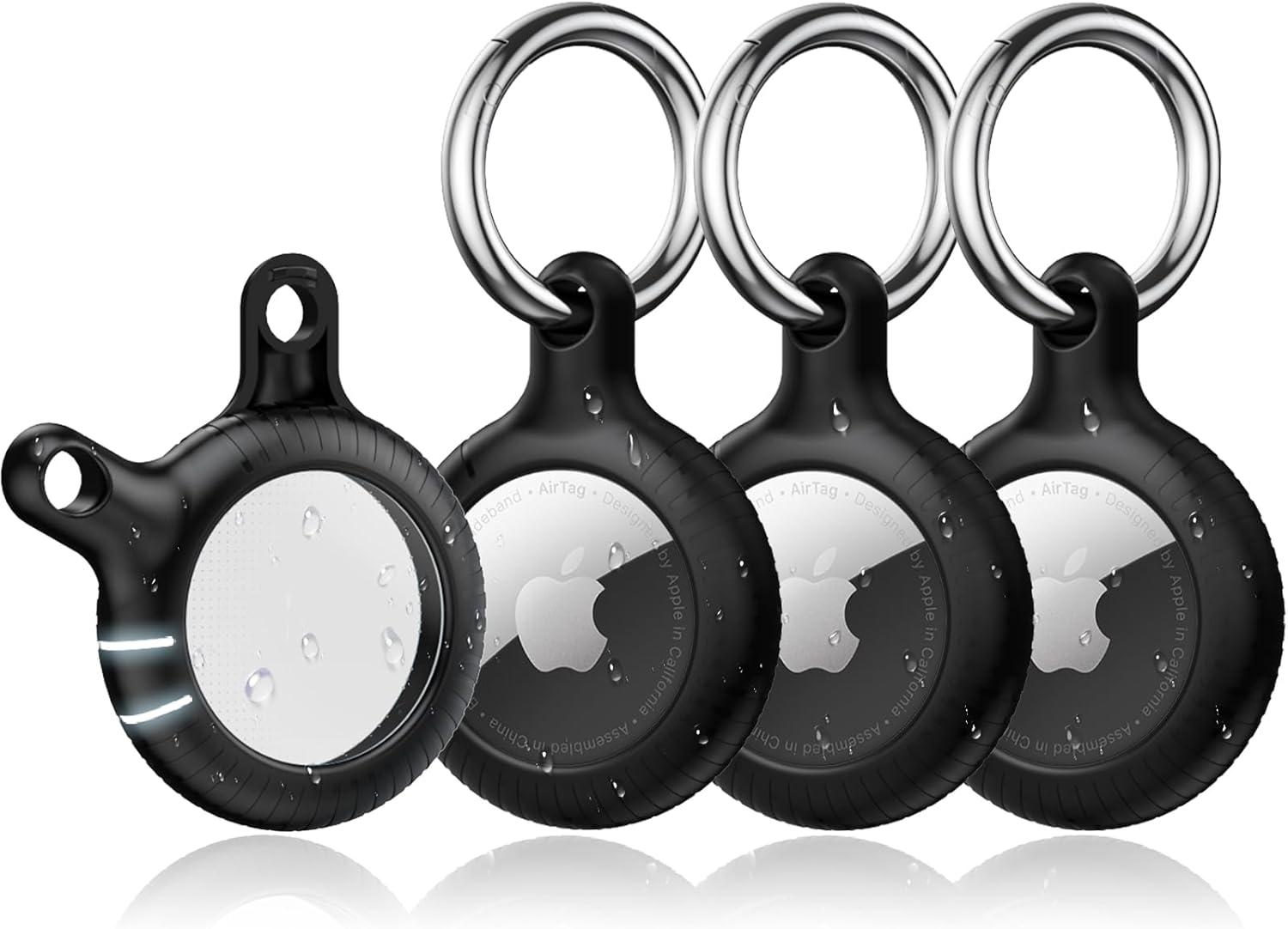 YOSH Airtag Holder, Airtag Keyring [Twist Lock Design] 4 Pack, TPU & Hard PC Airtag Case, 30mm Metal Spring Keychain for Car Keys, Bags, Accessories for Apple AirTag, Black