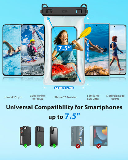 YOSH 7.5 inch Large Capacity Waterproof Phone Pouch Floating [3D Seamless Body], IPX8 TPU Waterproof Phone Case for Swimming Kayaking Surfing for iPhone 17 16 15 14 Pro Max Samsung S25 S24 S23 Ultra