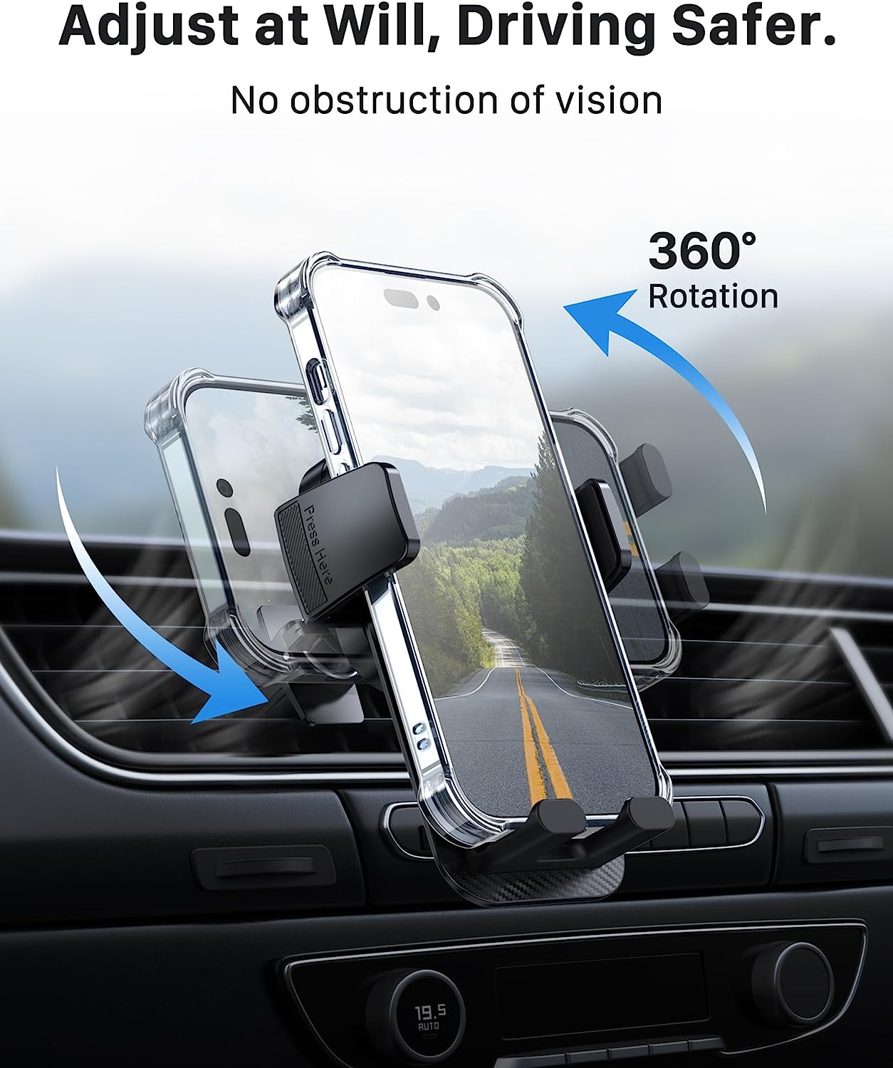 YOSH Car Phone Holder Air Vent, 2024 Ultra-Thin Car Phone Mount with Double-Lock Clips, Durable Mobile Phone Mount for Big Phone Friendly for iPhone 16 15 14 13 12 Pro Max Samsung S24 S23 Ultra Huawei