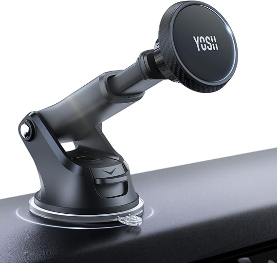 YOSH Magnetic Phone Car Mount for Dashboard & Windscreen, 360°Rotation with 6 Strong Magnets & Washable Sticky Suction Cup, Adjustable Car Phone Holder Cradle for iPhone 15 14 13 12 Samsung Huawei