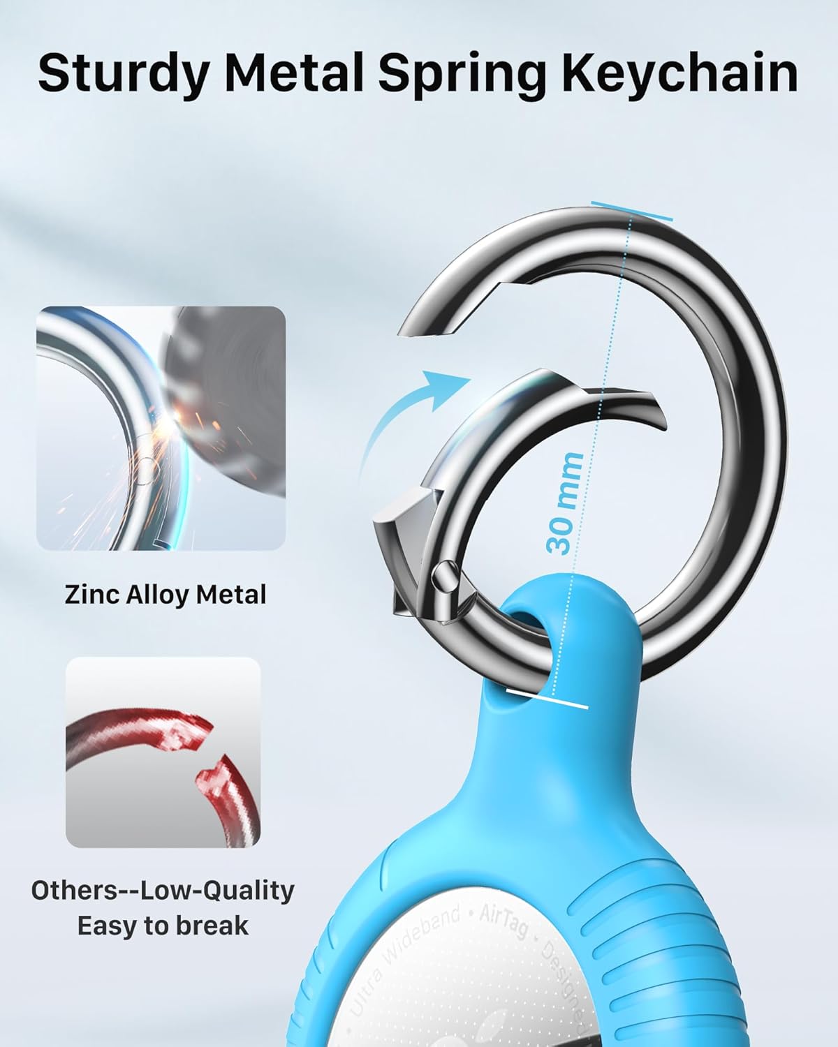 YOSH Airtag Holder, Airtag Keyring [Twist Lock Design] 4 Pack, TPU & Hard PC Airtag Case, 30mm Metal Spring Keychain for Car Keys, Bags, Accessories for Apple AirTag, Dark Blue & Light Blue