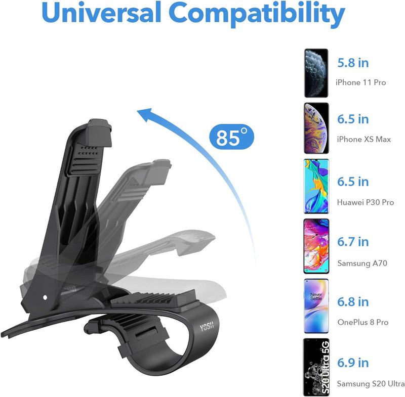 Support de téléphone de voiture YOSH, support de téléphone portable à clip de tableau de bord universel, support de clip de voiture antidérapant réglable multifonctionnel pour iPhone 16/15/14/13/12 Samsung S23 S22 S21 Pixel Huawei et plus 