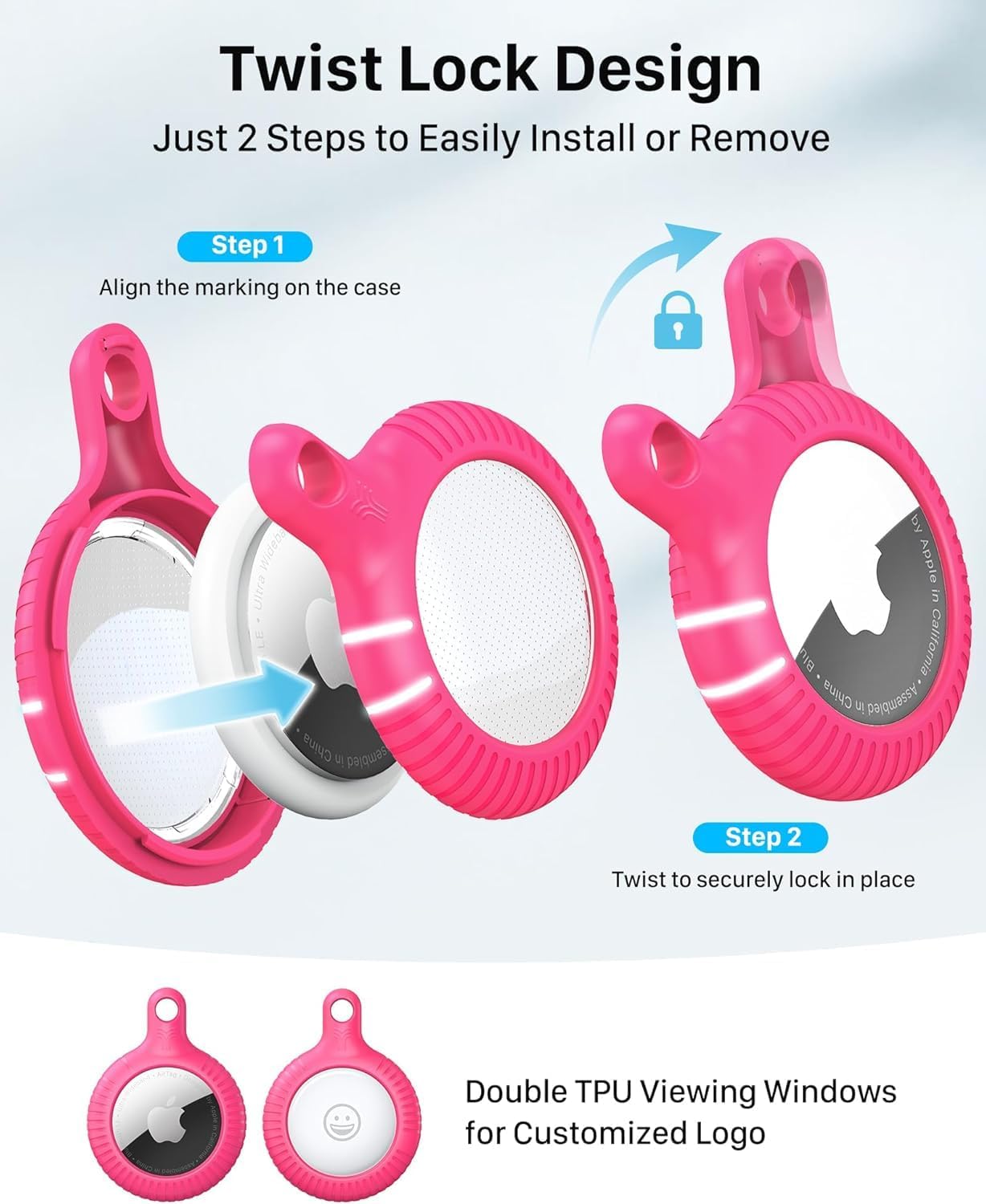 YOSH Airtag Holder, Airtag Keyring [Twist Lock Design] 4 Pack, TPU & Hard PC Airtag Case, 30mm Metal Spring Keychain for Car Keys, Bags, Accessories for Apple AirTag, White& Pink& Green& Blue