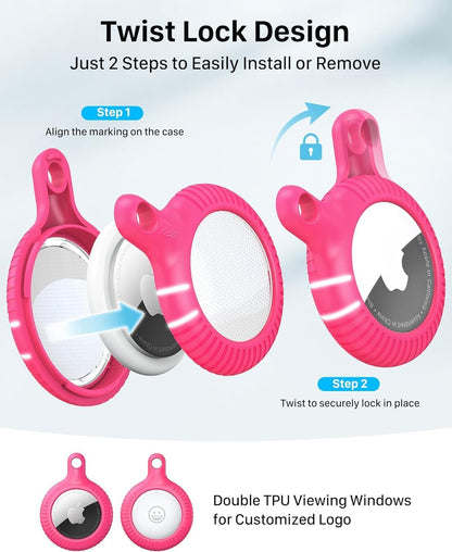 YOSH Airtag Holder, Airtag Keyring [Twist Lock Design] 4 Pack, TPU & Hard PC Airtag Case, 30mm Metal Spring Keychain for Car Keys, Bags, Accessories for Apple AirTag, White& Pink& Green& Blue