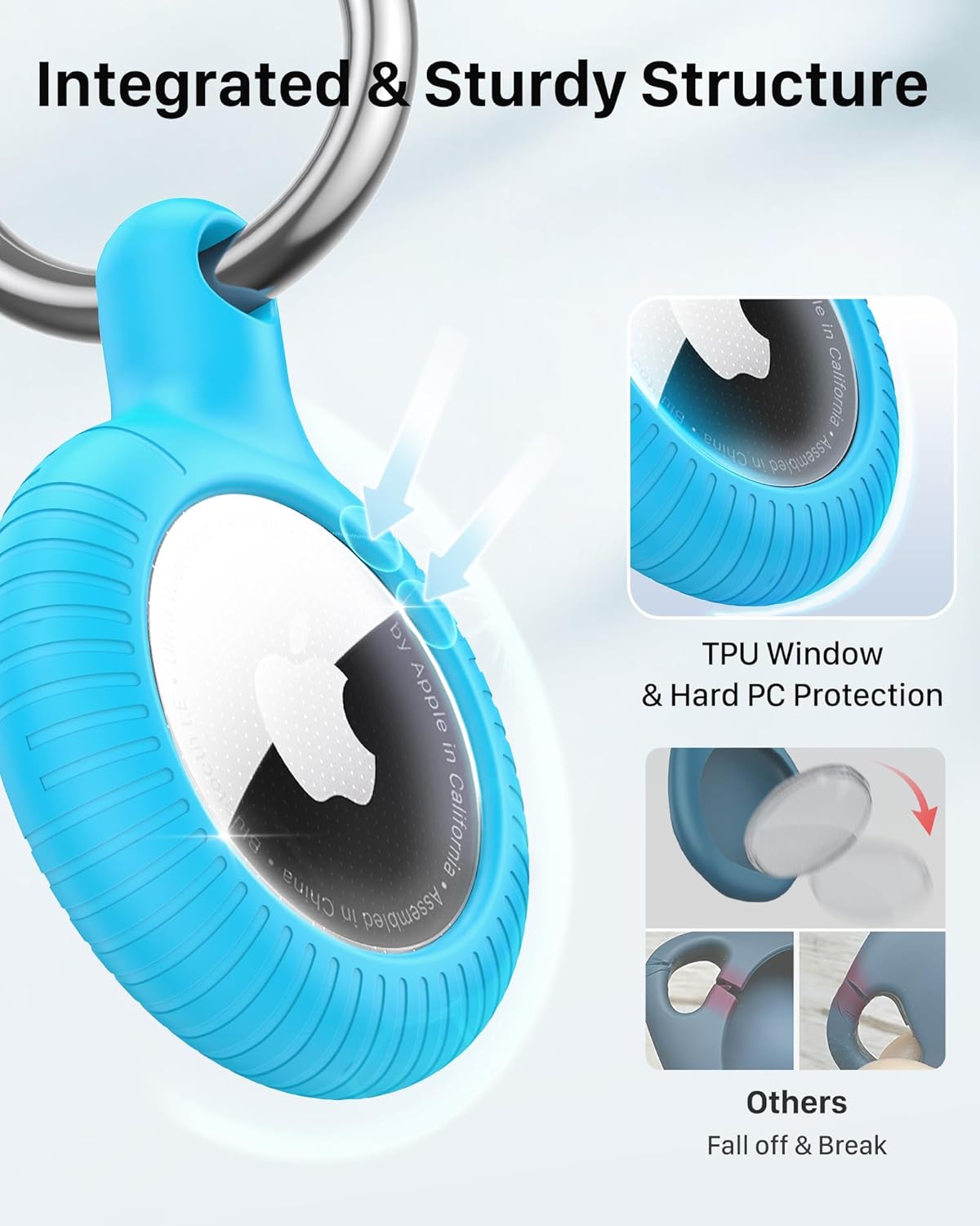 Lot de 4 porte-clés Airtag YOSH [conception à verrouillage par rotation], étui Airtag en TPU et PC rigide, porte-clés à ressort en métal de 30 mm pour clés de voiture, sacs, accessoires pour Apple AirTag, vert et bleu 
