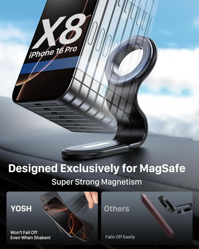 YOSH MagSafe Car Mount, Magnetic iPhone Car Holder Cradle Dashboard Bendable for Car Dash, Car Phone Holder Magnetic for iPhone 16/15/14/13/12 Series & Mag-Safe Case