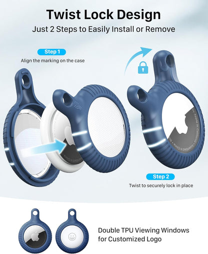 YOSH Airtag Holder, Airtag Keyring [Twist Lock Design] 4 Pack, TPU & Hard PC Airtag Case, 30mm Metal Spring Keychain for Car Keys, Bags, Accessories for Apple AirTag, Dark Blue & Light Blue