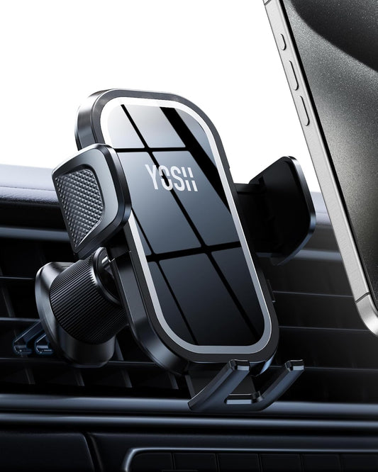 YOSH Car Phone Holder, Big Phone Friendly Air Vent Holder for Cars, iPhone Mount Double Lock Metal Hook, Super Stable for iPhone 16 15 14 13 12 11 Samsung S24 S23 S22 S21 Pixel, Silver