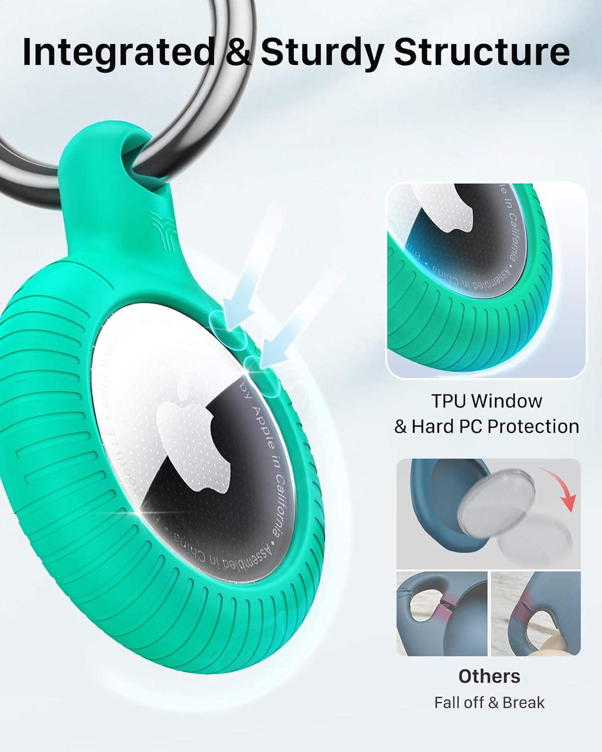 Lot de 4 porte-clés Airtag YOSH [conception à verrouillage par rotation], étui Airtag en TPU et PC rigide, porte-clés à ressort en métal de 30 mm pour clés de voiture, sacs, accessoires pour Apple AirTag, noir et vert 