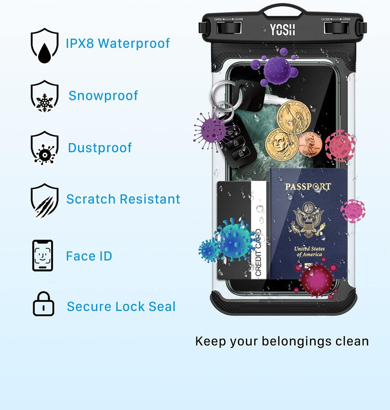 YOSH IPX8 wasserdichte Handyhülle, Unterwasser-Handytasche, Trockentasche mit Trageband zum Schwimmen, Regen, staubdicht, für iPhone 14 Plus 13 12 11 Pro Max XS Max XR X, Samsung S30 S20, Huawei P30 P20.-bis zu 7,5 Zoll 