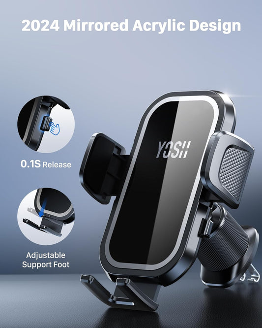 YOSH Car Phone Holder, Big Phone Friendly Air Vent Holder for Cars, iPhone Mount Double Lock Metal Hook, Super Stable for iPhone 16 15 14 13 12 11 Samsung S24 S23 S22 S21 Pixel, Silver