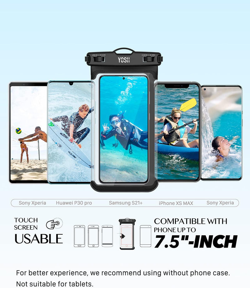 YOSH IPX8 wasserdichte Handyhülle, Unterwasser-Handytasche, Trockentasche mit Trageband zum Schwimmen, Regen, staubdicht, für iPhone 14 Plus 13 12 11 Pro Max XS Max XR X, Samsung S30 S20, Huawei P30 P20.-bis zu 7,5 Zoll 