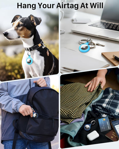 YOSH Airtag Holder, Airtag Keyring [Twist Lock Design] 4 Pack, TPU & Hard PC Airtag Case, 30mm Metal Spring Keychain for Car Keys, Bags, Accessories for Apple AirTag, Dark Blue & Light Blue