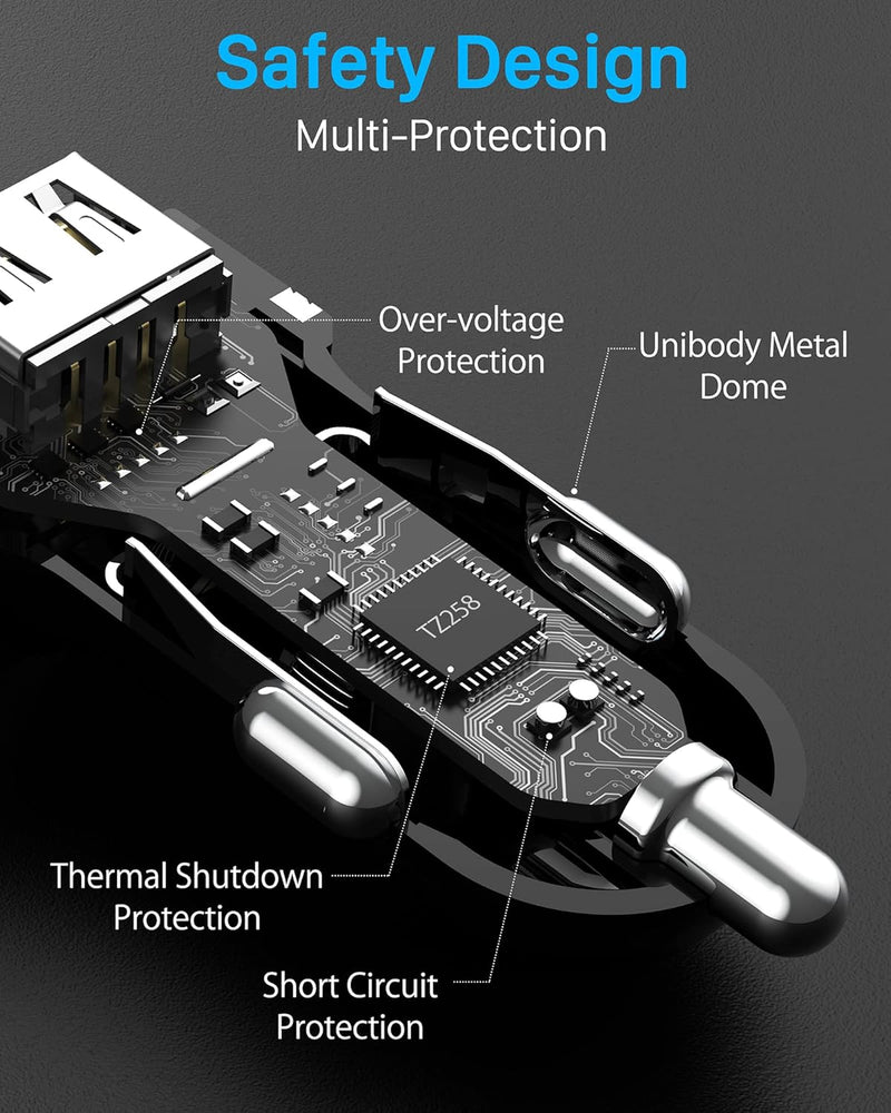 Chargeur de voiture USB C YOSH avec double port ultra-compact 24 W, chargeur USB allume-cigare à charge rapide, chargeur de voiture 2 ports adaptateur de chargeur de voiture pour iPhone 16 15 14 13 12 Pro Max Samsung Huawei Xiaomi 