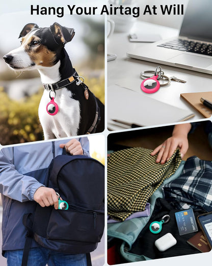 Lot de 4 porte-clés Airtag YOSH [conception de verrouillage par rotation], étui Airtag en TPU et PC rigide, porte-clés à ressort en métal de 30 mm pour clés de voiture, sacs, accessoires pour Apple AirTag, rose et vert 
