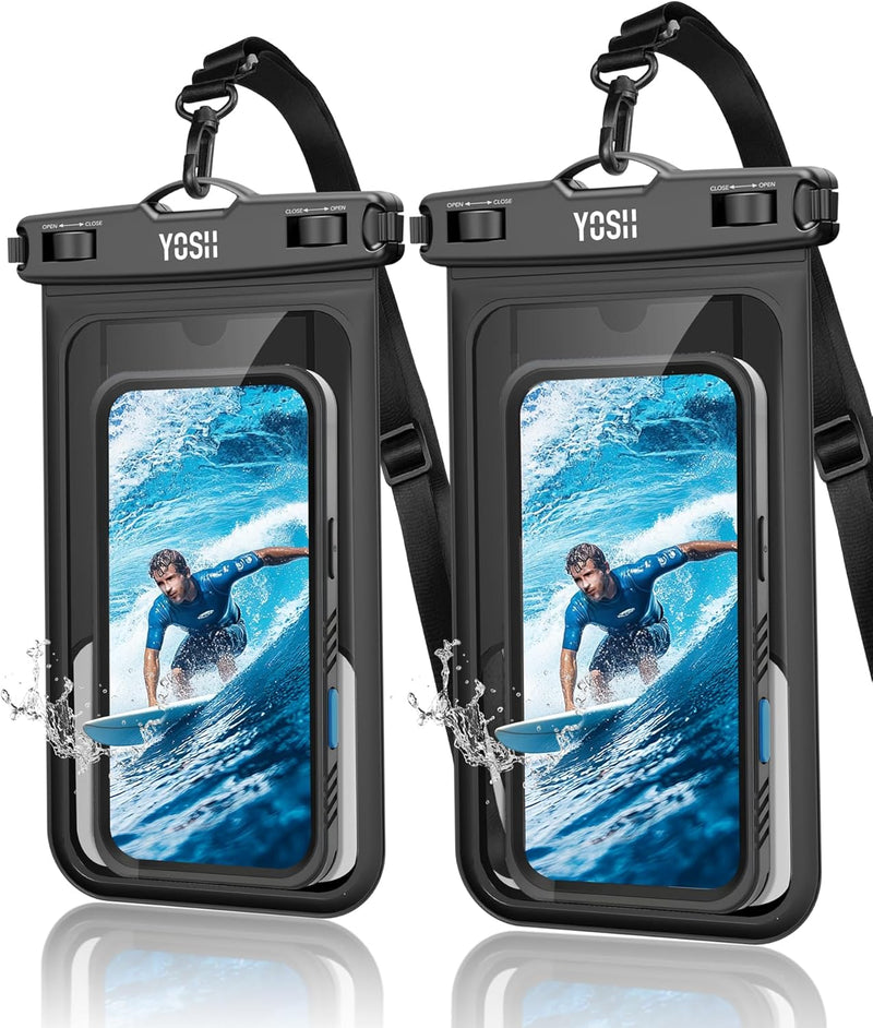 YOSH Grande pochette étanche pour téléphone jusqu'à 8,5 pouces [spécialement pour les gros téléphones], lot de 2 étuis de téléphone sous-marins IPX8 pour la natation pour iPhone 16 15 Plus 14 13 Pro Max, sac étanche pour Samsung S24 S23 Ultra 