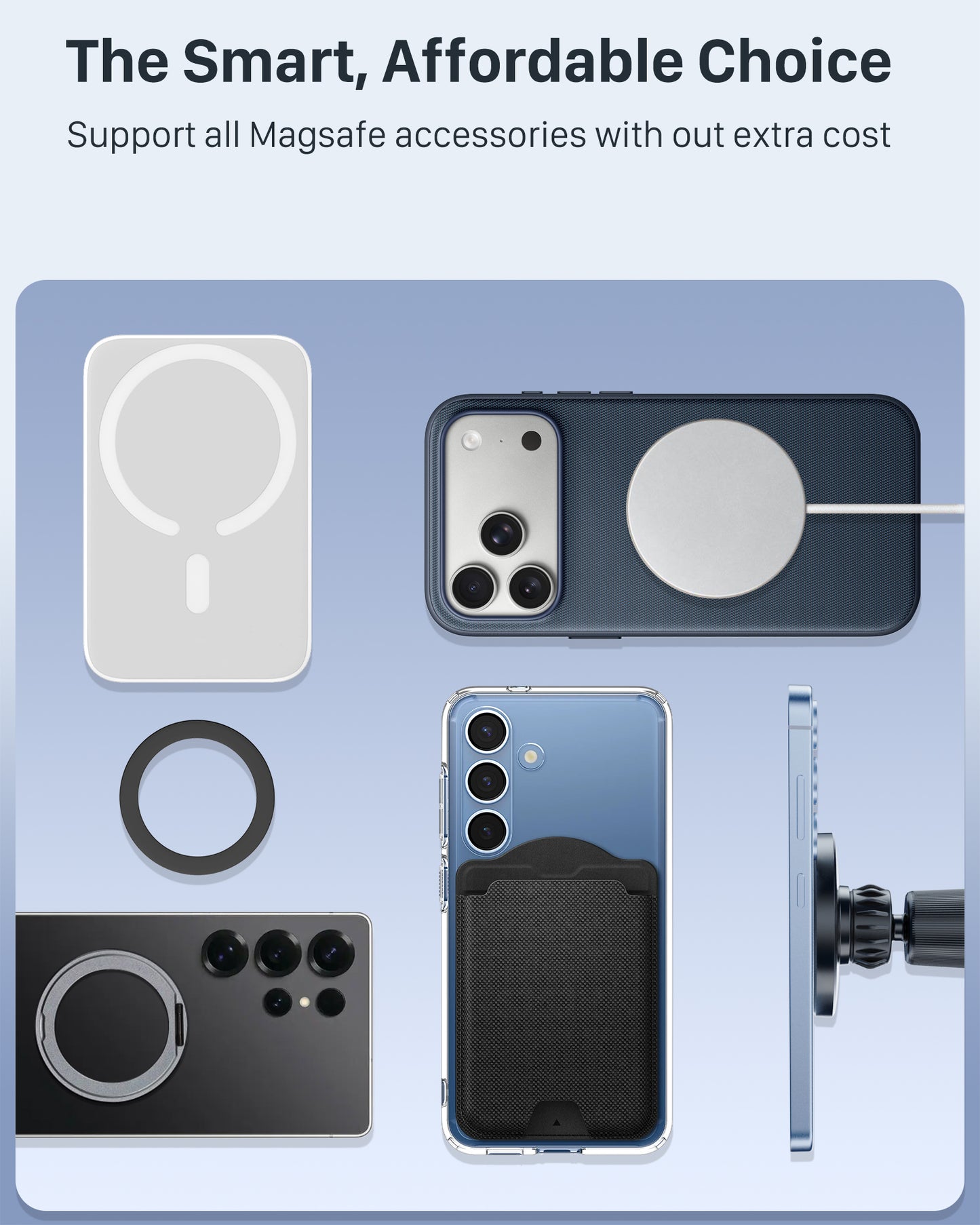 YOSH MagSafe Ring Sticker 4 Pack, Universal Adhesive Metal Ring for iPhone 17/16/15/14/13/12 Series, Samsung S26/S25, Google Pixel, Magnetic Ring for Phone Case, Support Wireless Charger, Black