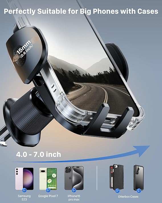 YOSH Car Phone Holder with Double Lock Metal Hook, 2024 Air Vent Mobile Phone Car Mount, Phone Holder for Cars, Super Stable Big Phone Friendly for iPhone 16 15 14 13 12 Pro Max Samsung S24 S23 Pixel