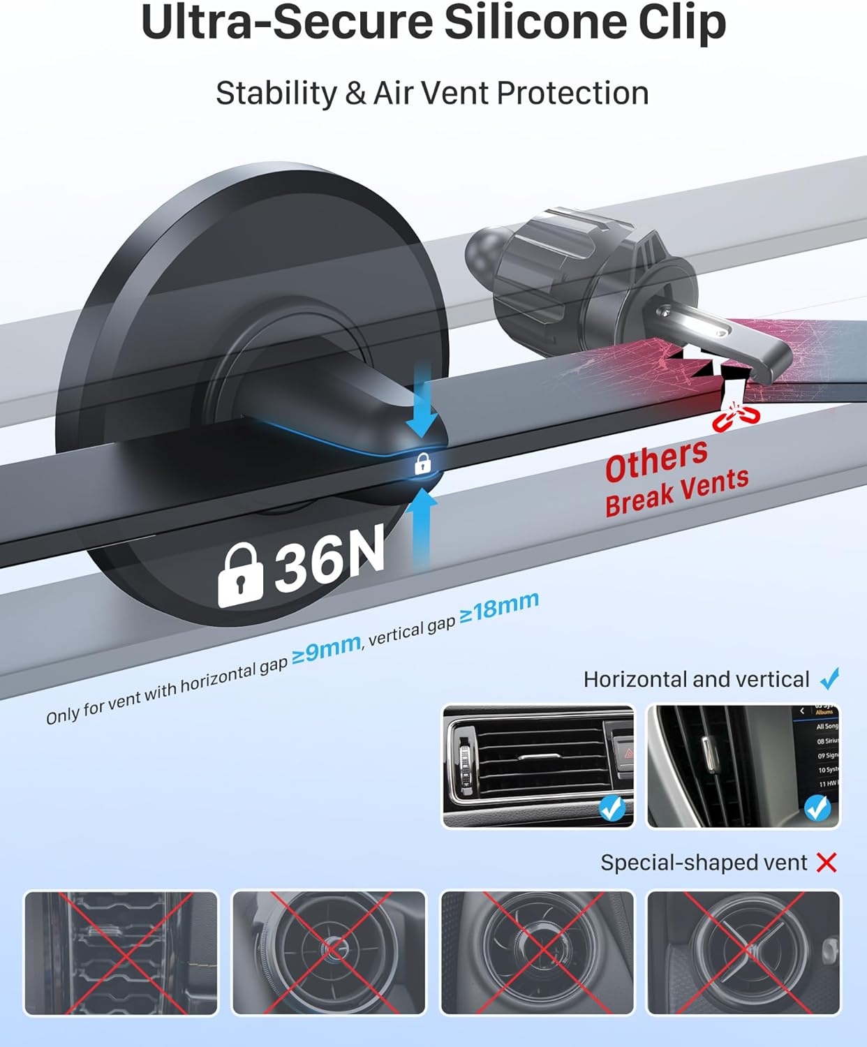 YOSH MagSafe Car Mount Air Vent, 1S Install & Full-Rubber Protection Magnetic Phone Holder, N52 Magnet Mobile Car Phone Holder for iPhone 12-17 Series & MagSafe Cases, No Extra Metal Plates Required