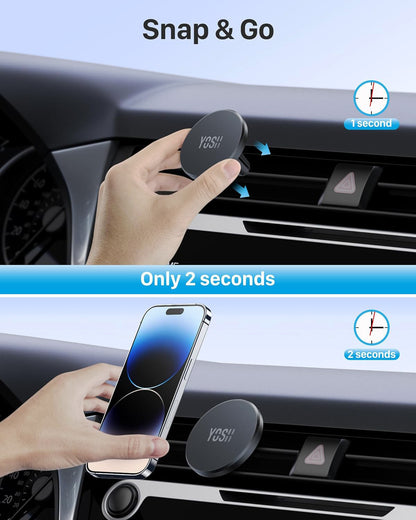 YOSH MagSafe Car Mount Air Vent, 1S Install & Full-Rubber Protection Magnetic Phone Holder, N52 Magnet Mobile Car Phone Holder for iPhone 12-17 Series & MagSafe Cases, No Extra Metal Plates Required