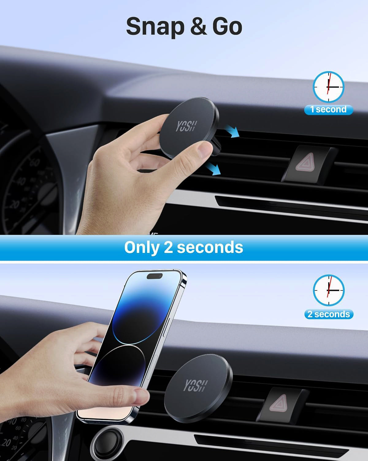 YOSH MagSafe Car Mount, Magnetic Phone Holder Air Vent, Car Phone Holder Cradle for iPhone 17/16/15/14/13/12, No Metal Plate Needed, Black-pink（副本）