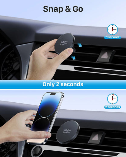 YOSH MagSafe Car Mount, Magnetic Phone Holder Air Vent, Car Phone Holder Cradle for iPhone 17/16/15/14/13/12, No Metal Plate Needed, Black-pink（副本）