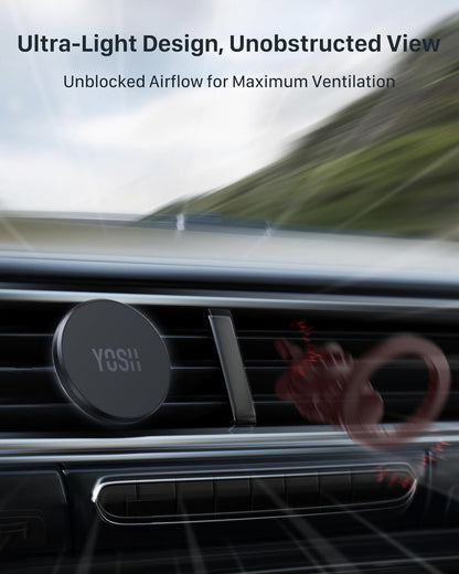 YOSH MagSafe Car Mount, Magnetic Phone Holder Air Vent, Car Phone Holder Cradle for iPhone 17/16/15/14/13/12, No Metal Plate Needed, Black-pink（副本）