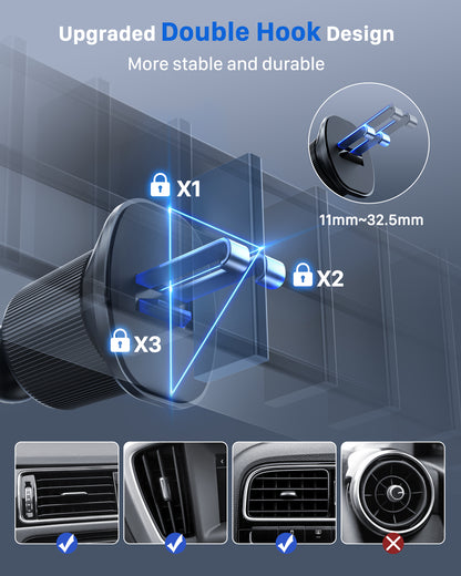 YOSH Magsafe Car Mount, 3 in 1 Vacuum Magnetic Phone Holder for Cars [Extendable Double Metal Hook & 300N Super Vacuum], for Vent & Dashboard & Windscreen, 22×N56 Magnets for iPhone Samsung Pixel