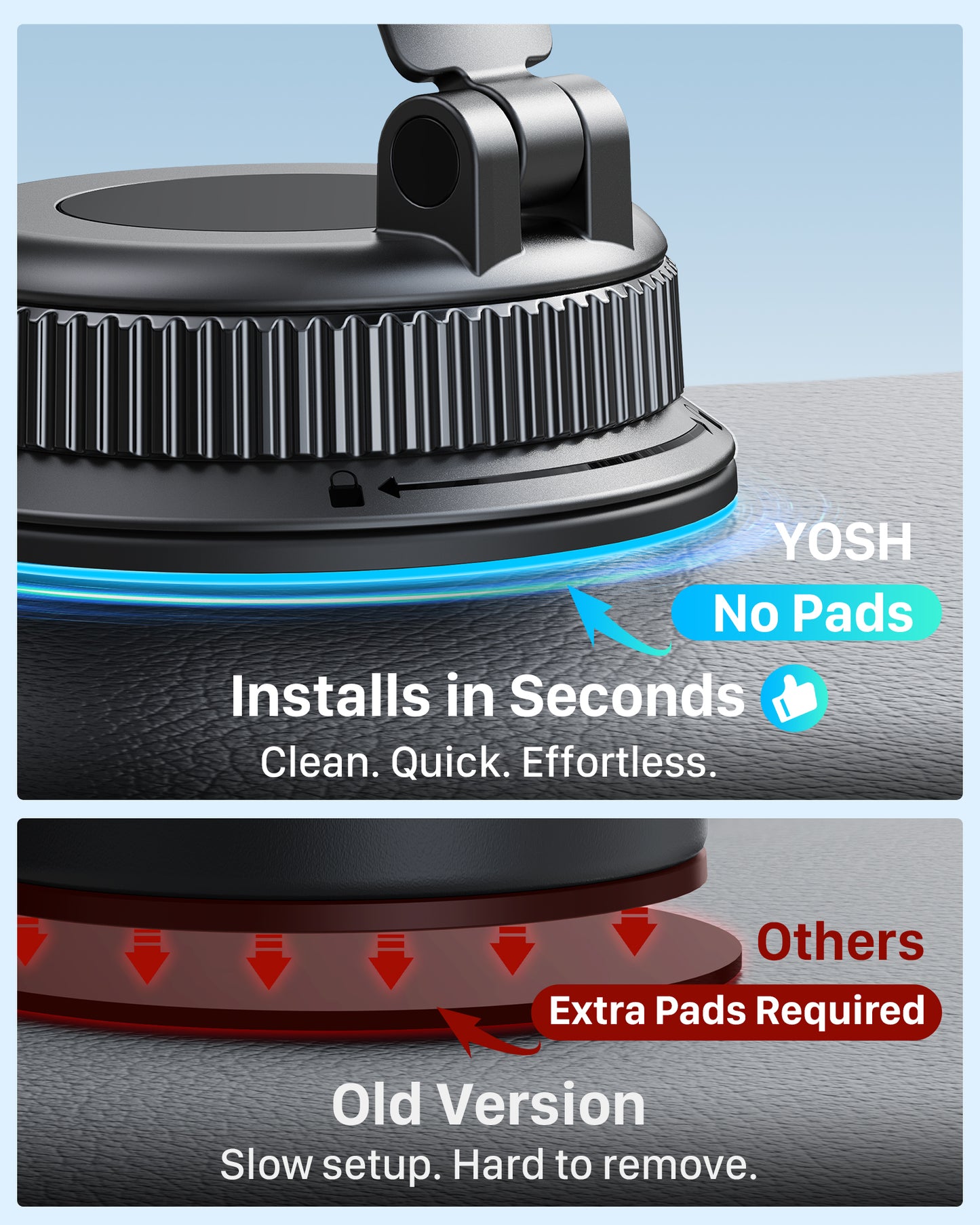 YOSH Magsafe Car Mount, 3 in 1 Vacuum Magnetic Phone Holder for Cars [Extendable Double Metal Hook & 300N Super Vacuum], for Vent & Dashboard & Windscreen, 22×N56 Magnets for iPhone Samsung Pixel